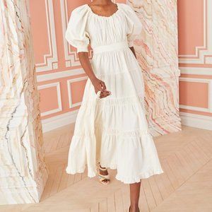 Ulla Johnson Colette Tiered Cotton Midi Dress | Cream | Size 8